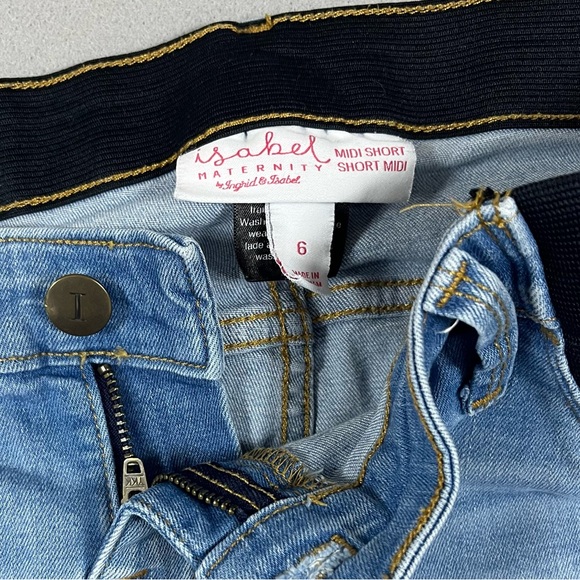 Isabel Maternity Midi Shorts Size 6 Light Wash Side Panel Stretch - Picture 8 of 8